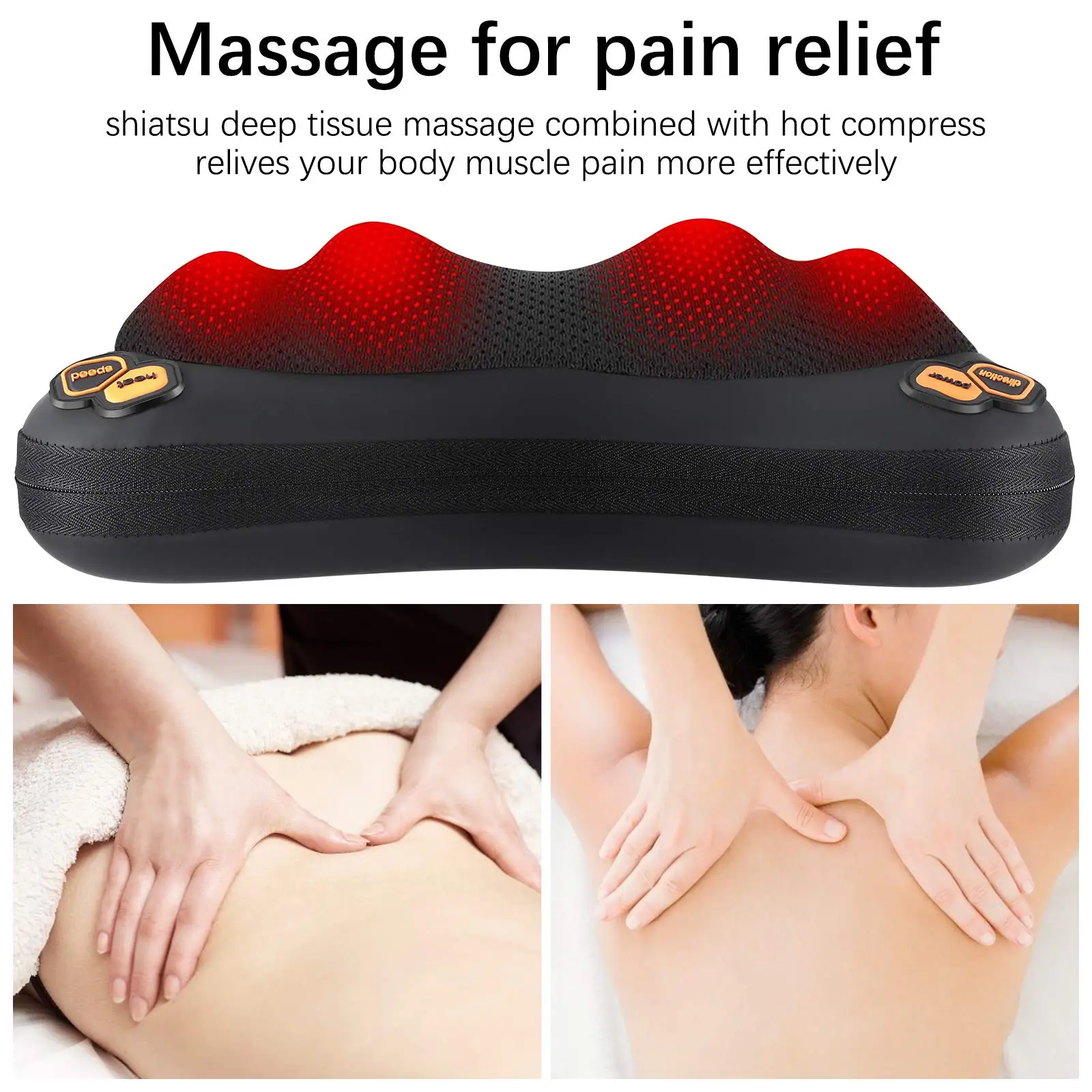 Massage neck pillow is specially designed for car seat heating massage pillow 8 roller deep kneading massager