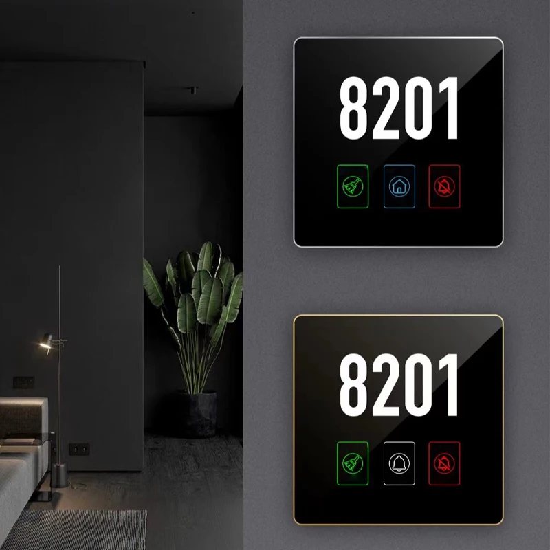 2024 new Dsymbol Free Design Luminous Tempered glass Door Plate Signage with DND System  Hotel Room Number Sign with Door Bell