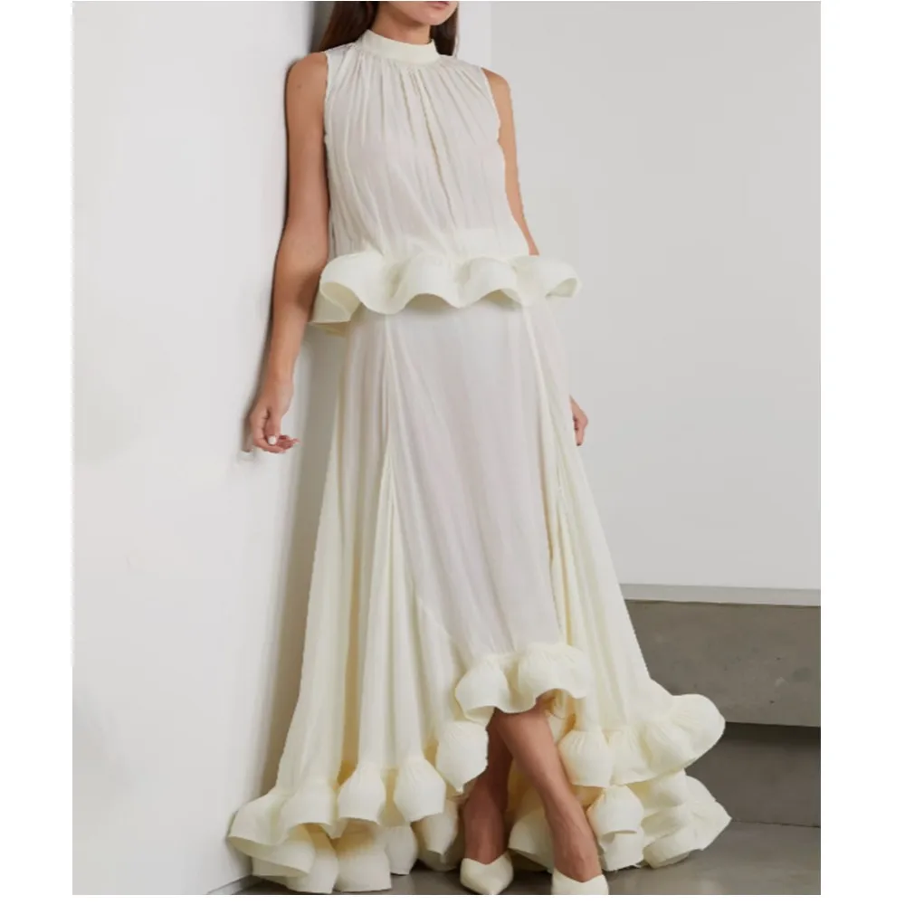 Bettergirl Fishtail Long Half Skirt Set New Summer Sleeveless Ruffle Legantigh Waist Fashion For Women 1 Piece Woven