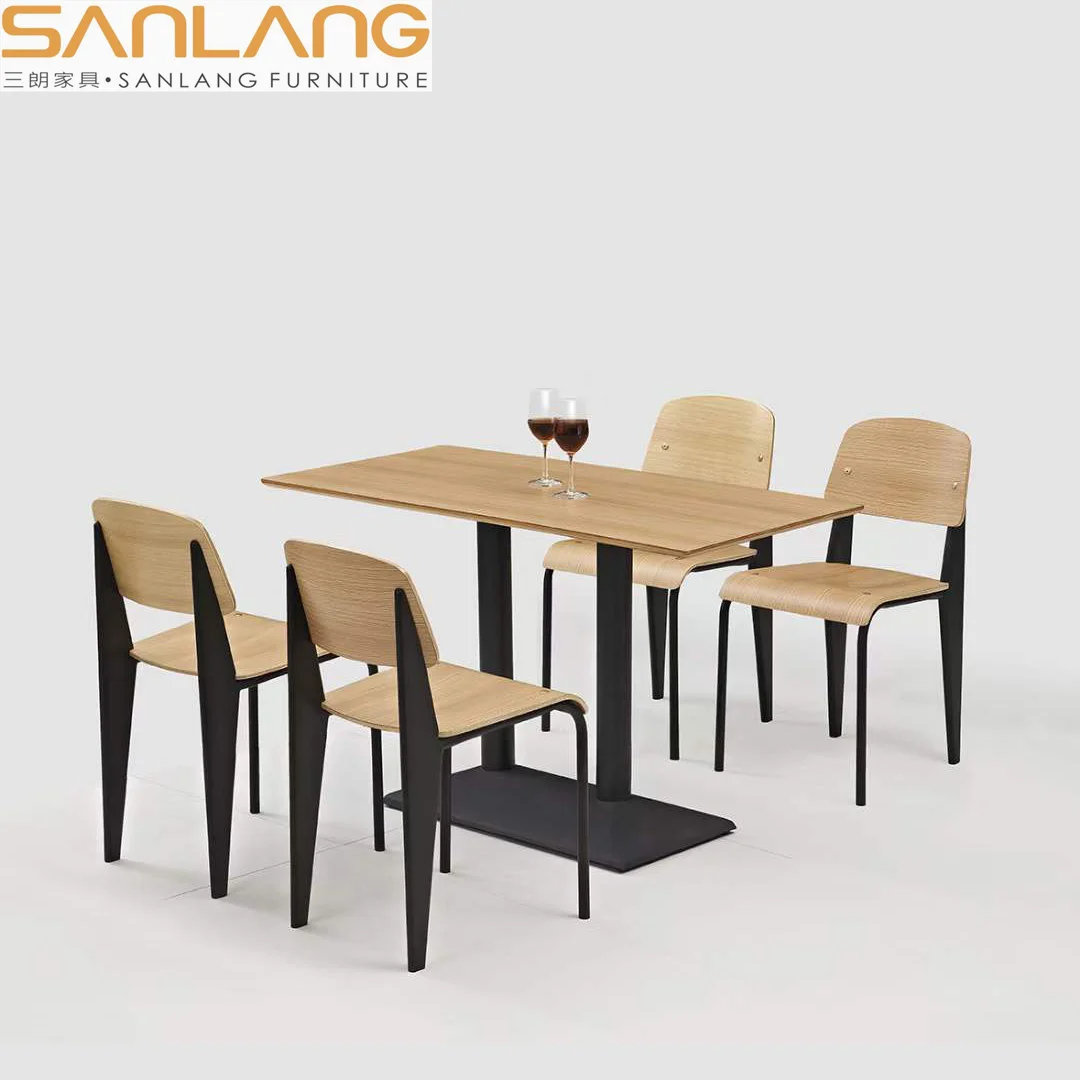 Shenzhen shipping fine bentwood cafe chairs dining restaurant plywood shell bar university canteen furniture table set 6 chairs