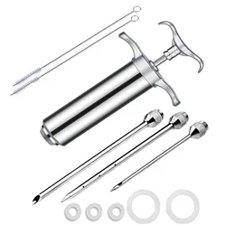 Amazon Hot Sale  2oz Heavy duty 304 Stainless Steel Meat Marinade Injector with 3Needles Turkey meat seasoning Injector Syringe