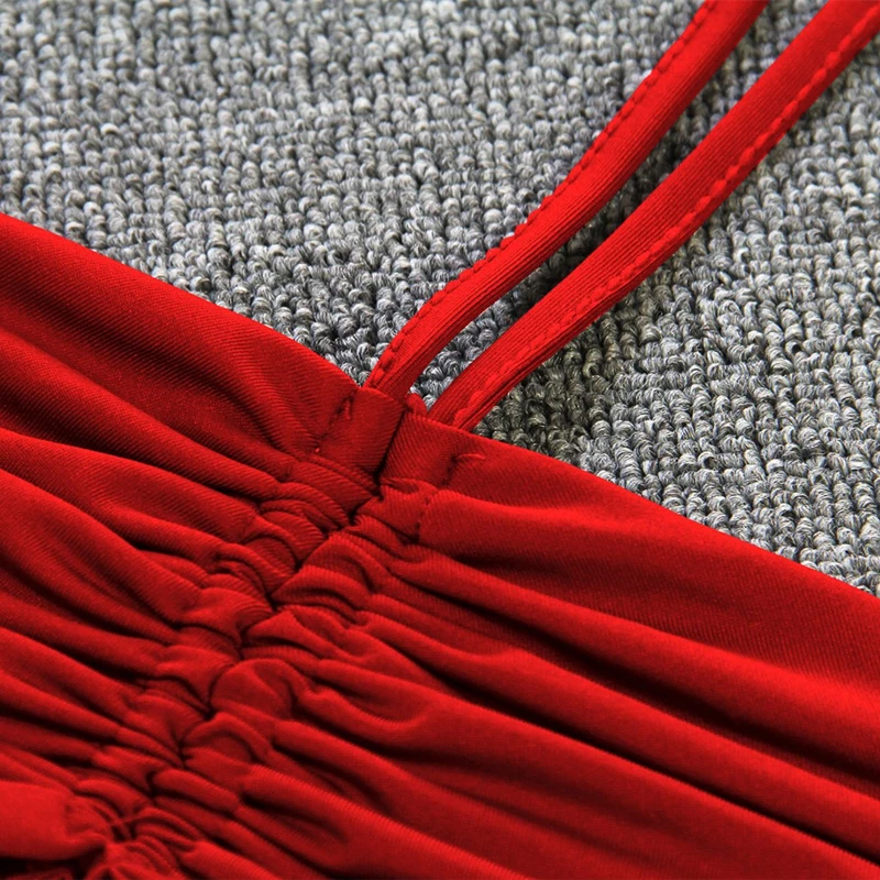 2022 trendy halter backless adjustable chest hollow out pleated bodycon mini dress sexy style for ladies to party or club