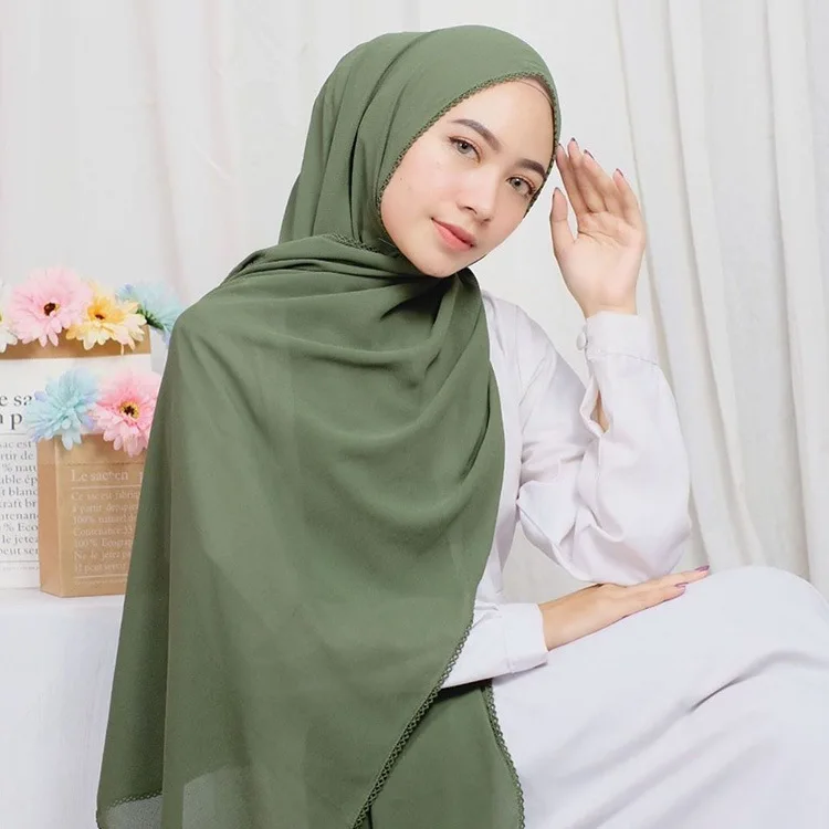 Women personal custom fashion muslim hijab Pearl Chiffon Georgette cheap shawls scarf ready to ship