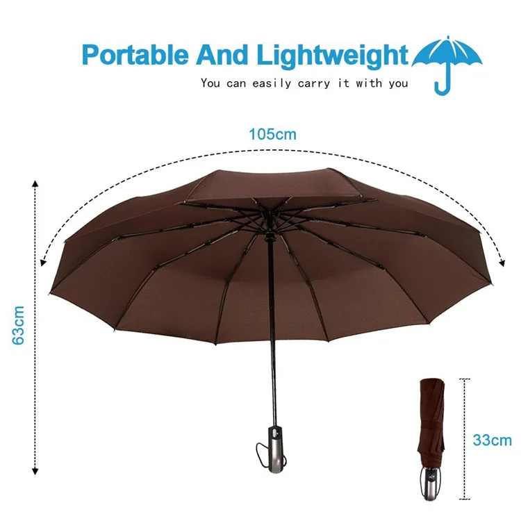 
wholesale windproof umbrella 10ribs Automatic Compact big 3 folding travel umbrella for Men and Women 