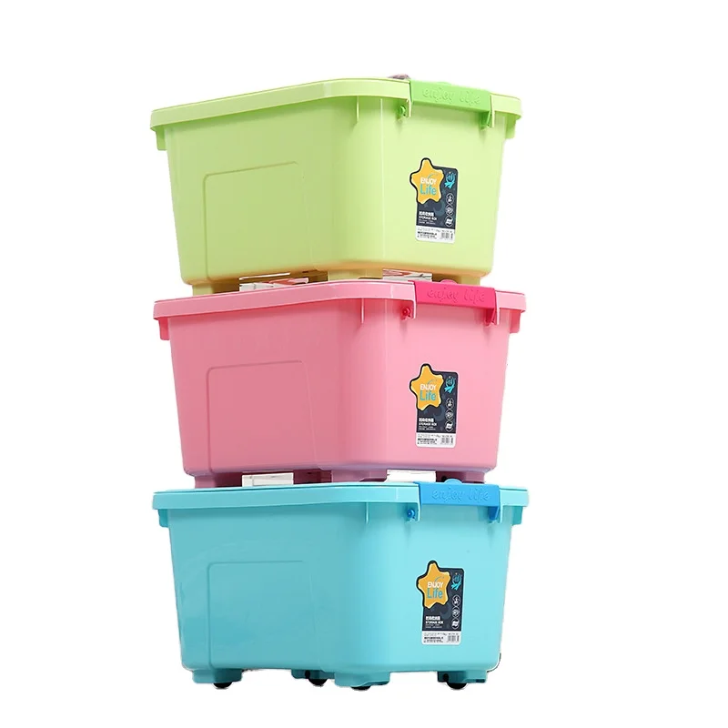 Large capacity plastic storage box with wheels handle storage box durable PP storage container with lid