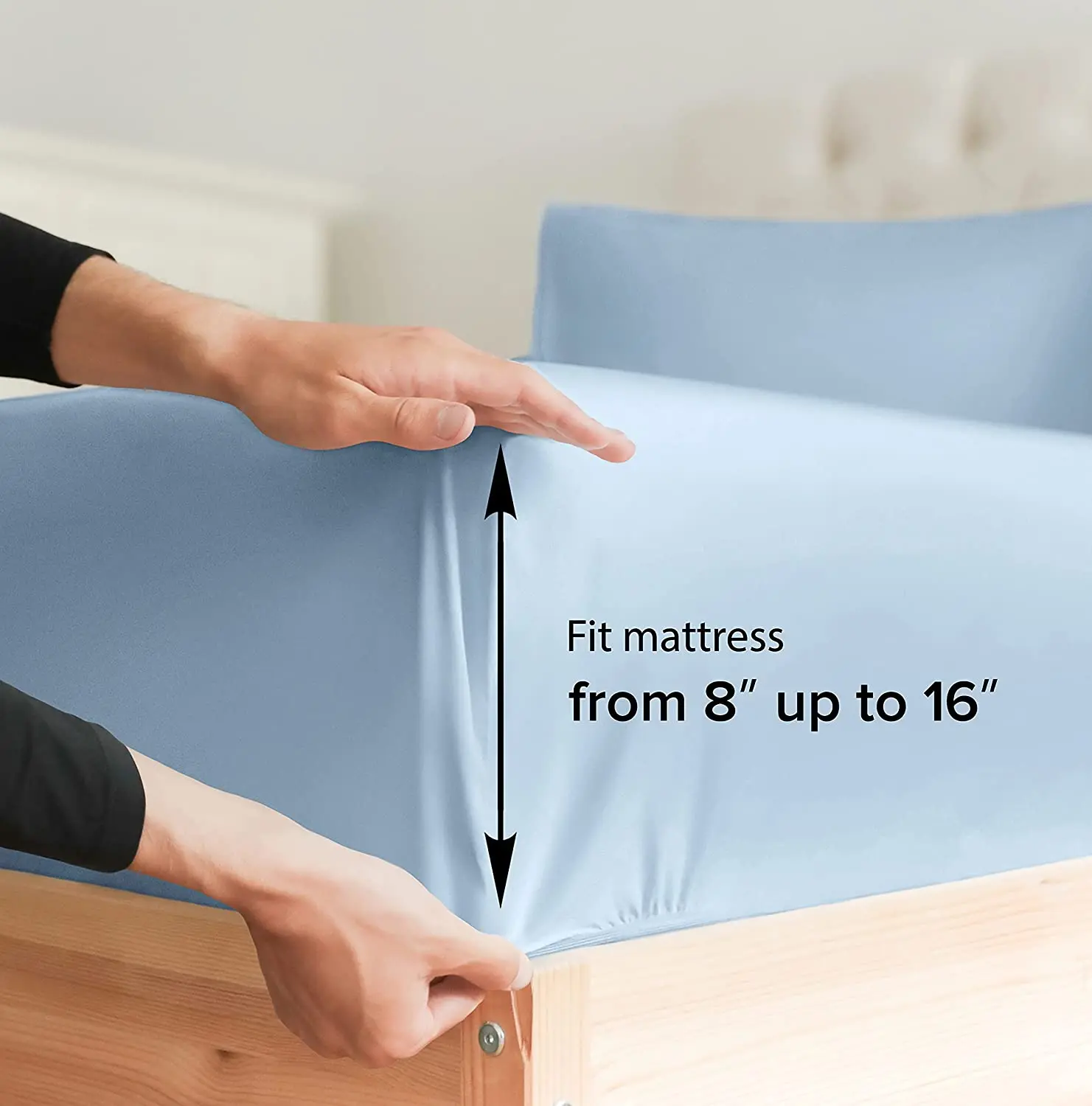2000 Series Collection Brushed Microfiber Luxury 3 Lines Embroidery 4 Pieces Bedding Bed Sheet Set Sky Blue Queen