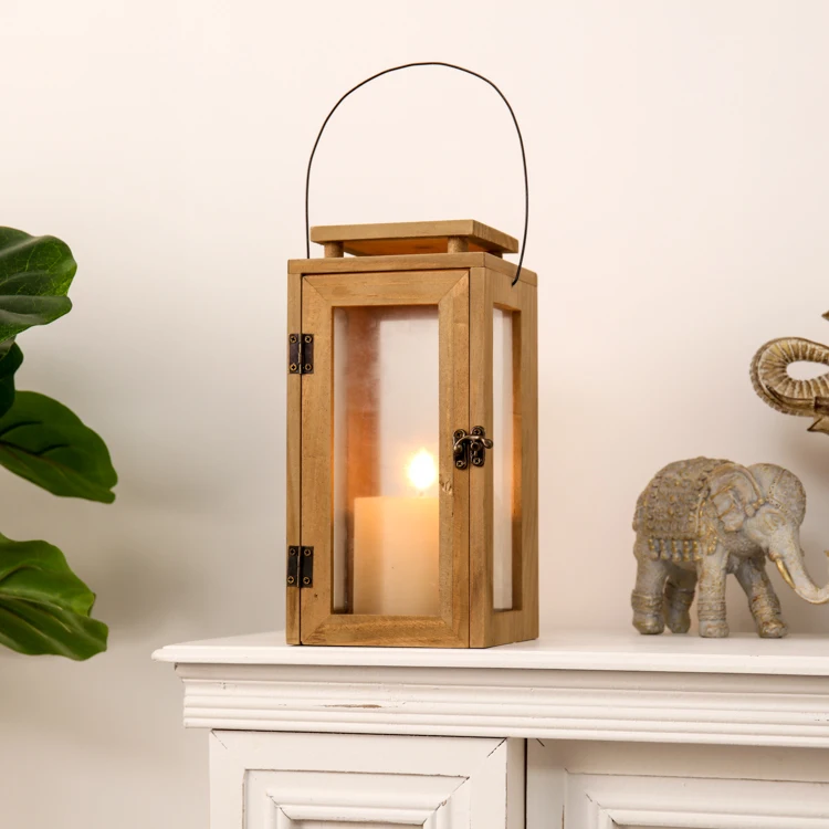 EAGLEGIFTS European Style Outdoor Courtyard Home Decoration Wooden Candle Holder Garden Hanging Hurricane wooden Lantern