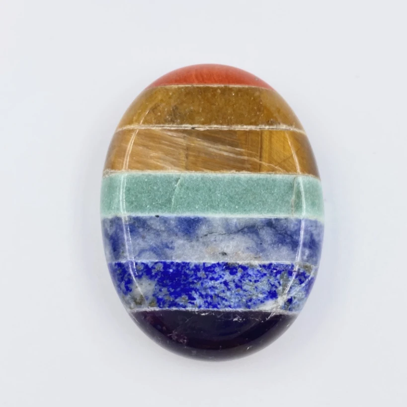 Wholesale 7 Colorful Thumb Chakra Worry Stone Oval Polished Palm Pocket Healing Energy Crystal Massage Stones