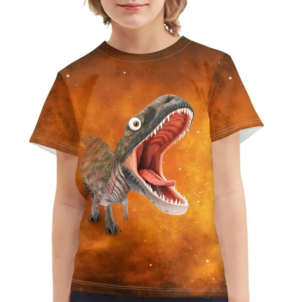 
New Arrival Unisex Girls/Boys Clothes Tees Shirt Funny Dinosaur Pattern Print Boys O-neck Comfortable T Shirt 