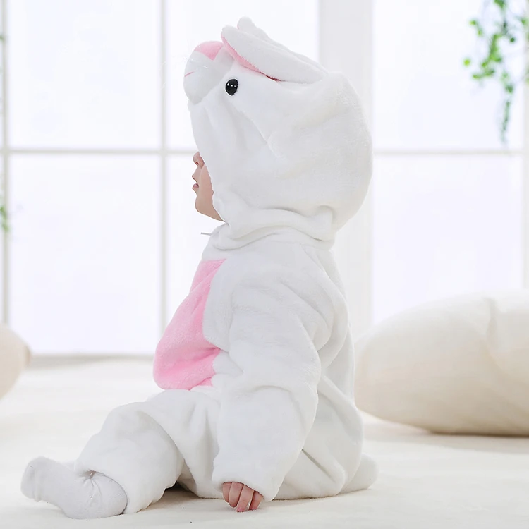 MICHLEY OEM Infant White Cute Rabbit Jumpsuits Flannel Girls Halloween Bunny Romper Baby Clothes