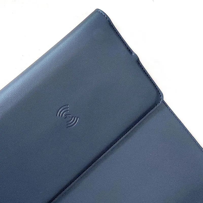 Customised Waterproof PU Leather Black Multifunctional 2 In 1 Mobile Phone Wireless Charger Mouse Pad Mousepad