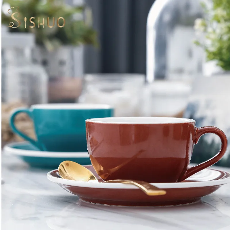 300ml 220ml 150ml Coffee Cappuccino Espresso Latte Ceramic Mug Cup and Saucer with White Rim