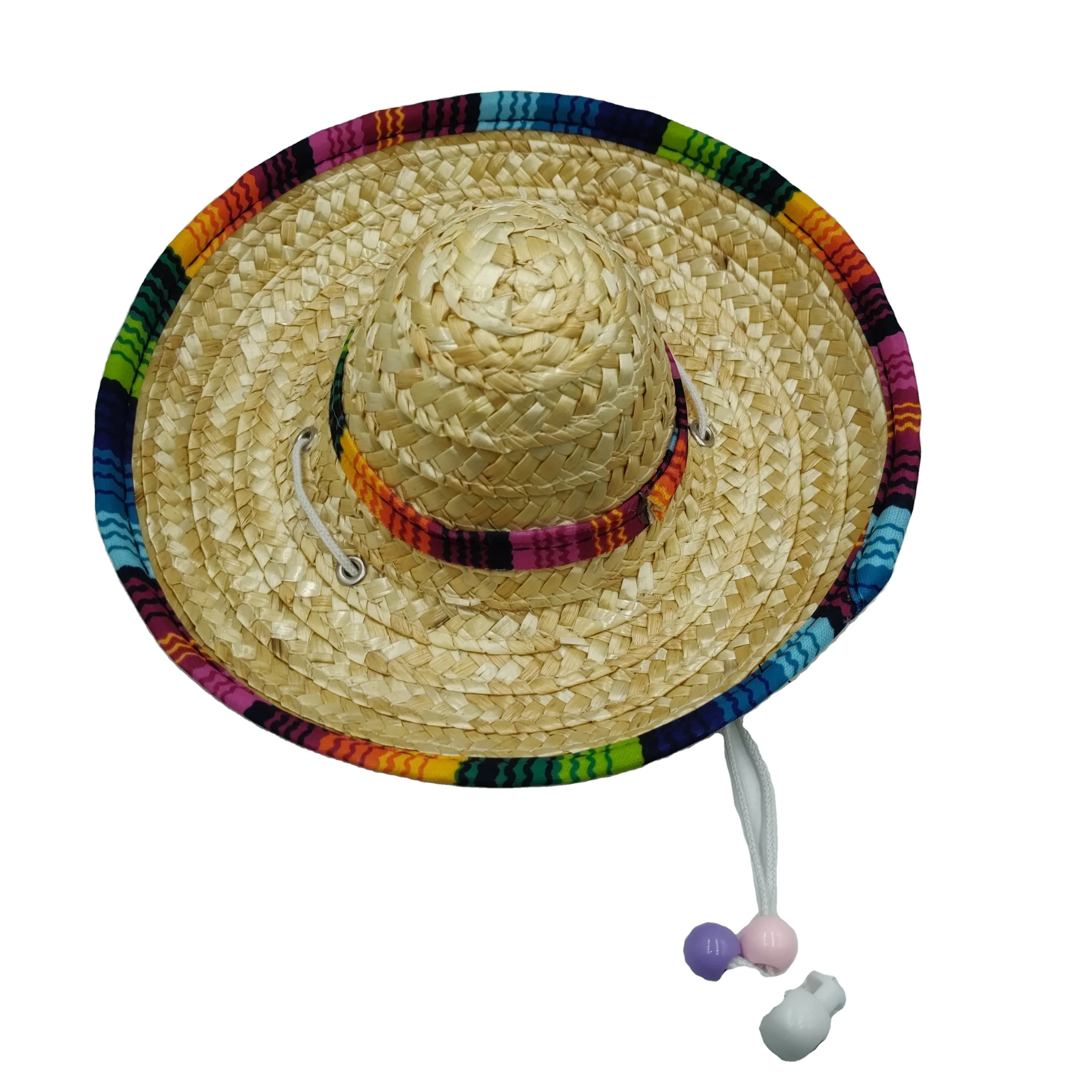 Custom Sustainable Fashion Dog Hat Lace Breathable Pet Straw Hat With Hairball Pet Apparel Accessories
