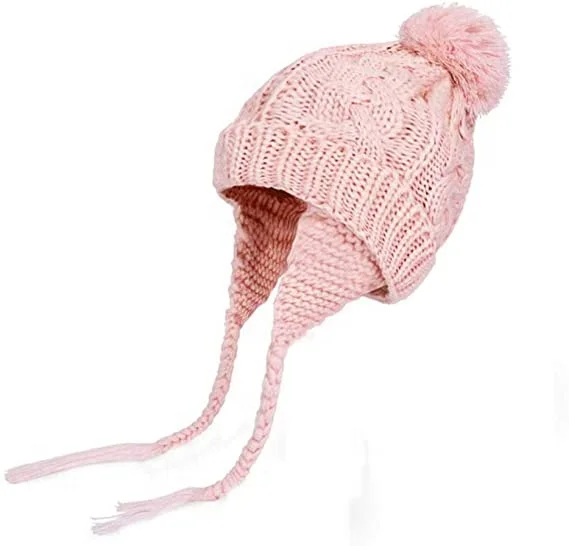 Crochet Baby Beanie Earflaps Hat Infant Girls Boys Soft Warm Knit Hat Toddler Kids Winter Beanie Hat with Ear Flap