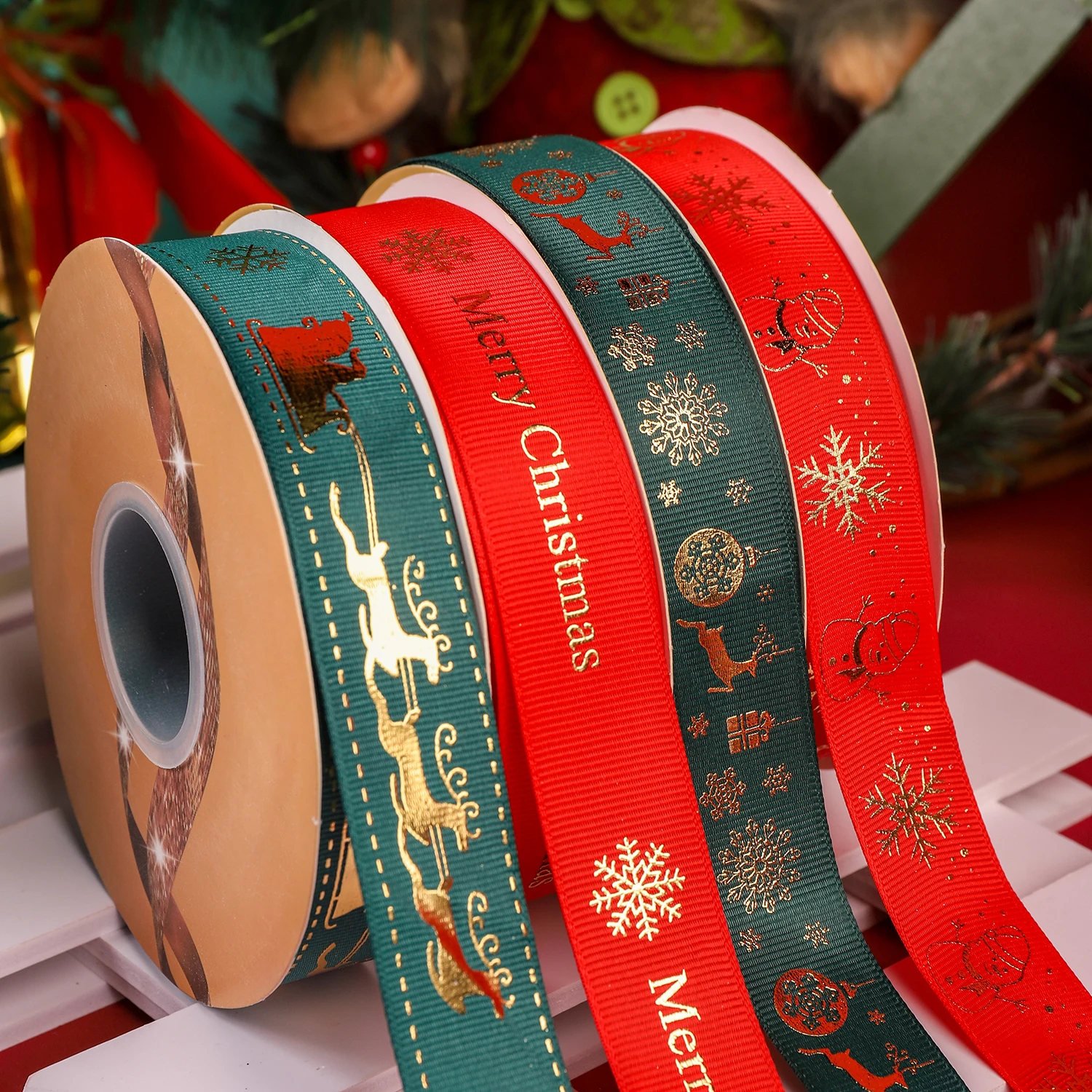 Customized wholesale Christmas ribbon ribbed letter printing ribbon flower materials gift packaging Christmas ribbon