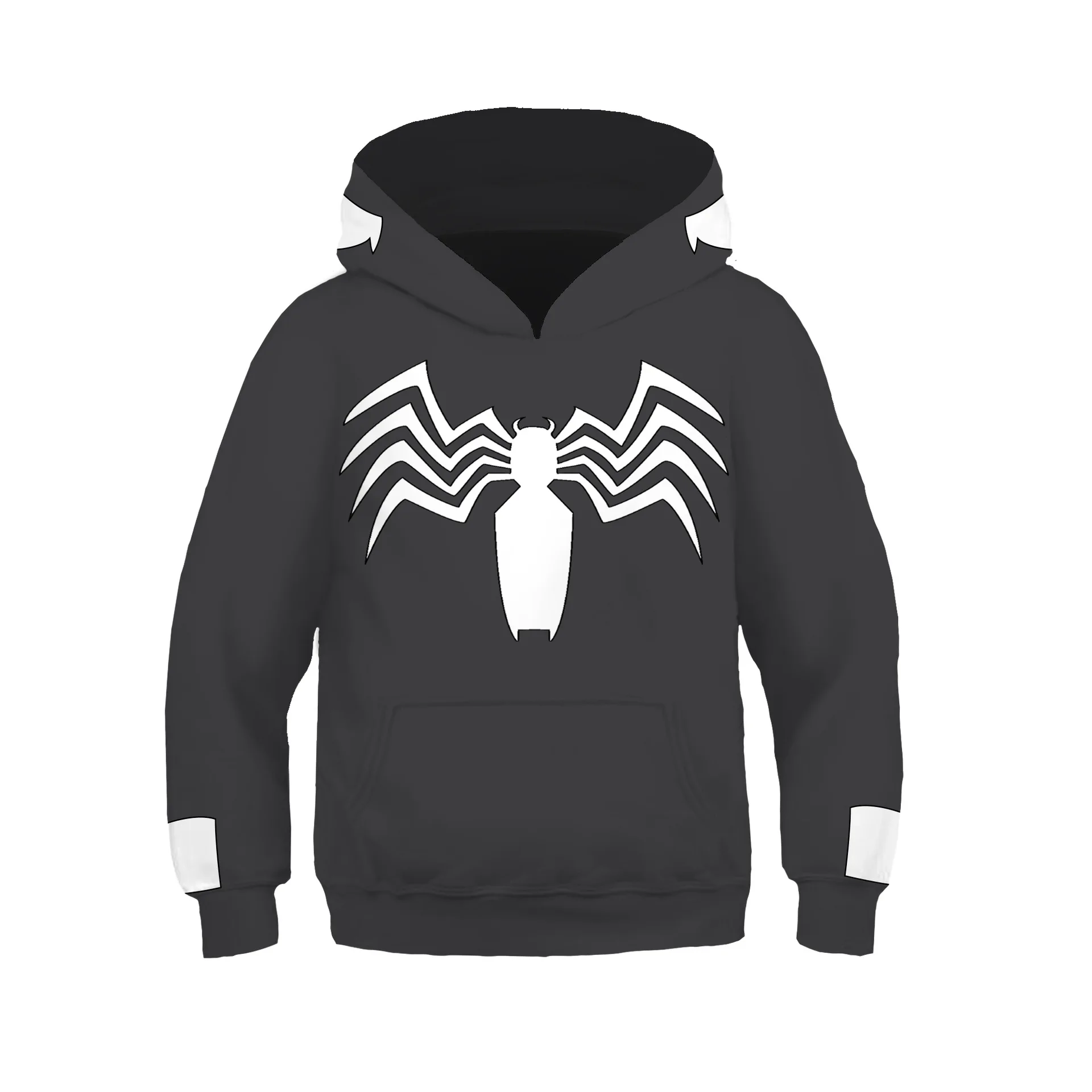 
wholesale high quality designer kids fashionable loose 3d spider printed graphic fleece hoodies pullover sweatshirts set 