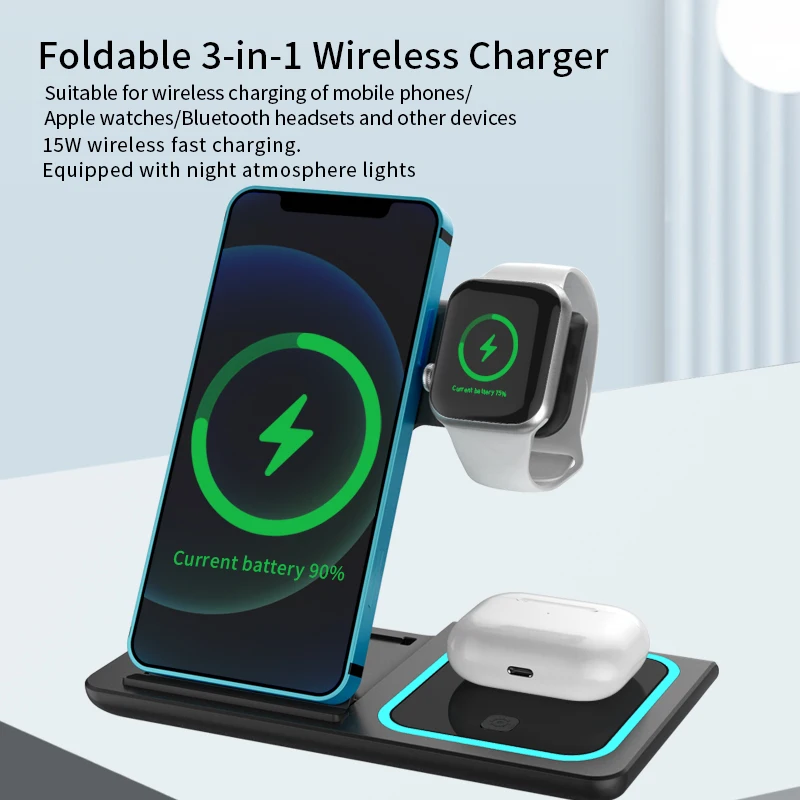 10W 4 in 1 Carregador Wireless Charger Charge Smartphone Docking Charging Station Stand Pad Fast Mobile Phone Charger