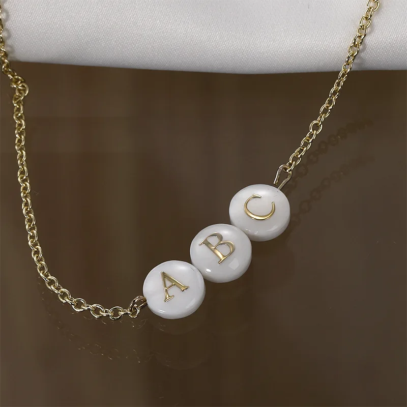 New Design Letter Round Shell Beads Double-sided Phnom Penh Diy Necklace with Materials Factory Direct Sales