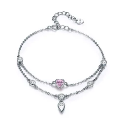 Amazon Pink cubic zirconia Love Heart shape Femme 925 Sterling Silver love bracelet