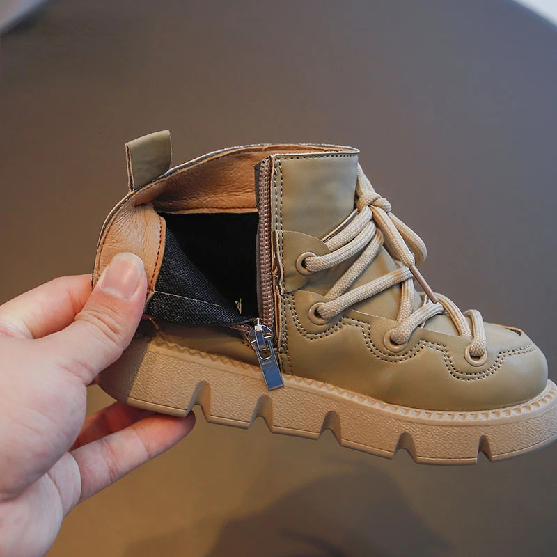 Kids Martin Boots For Girls Casual Shoes Spring Autumn Fashion Ankle Boots Versatile ZIP Leather Shoes Non-Slip Chic Booties