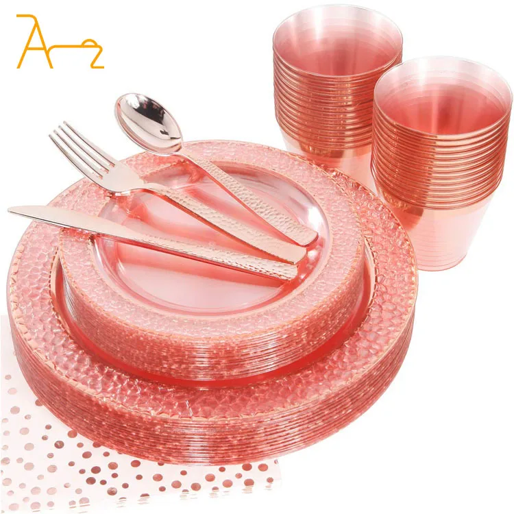 Manufacturer Customize High Quality Disposable Plastic Dinner Plates Eco Friendly Gold Square Plastic Dinnerware Set