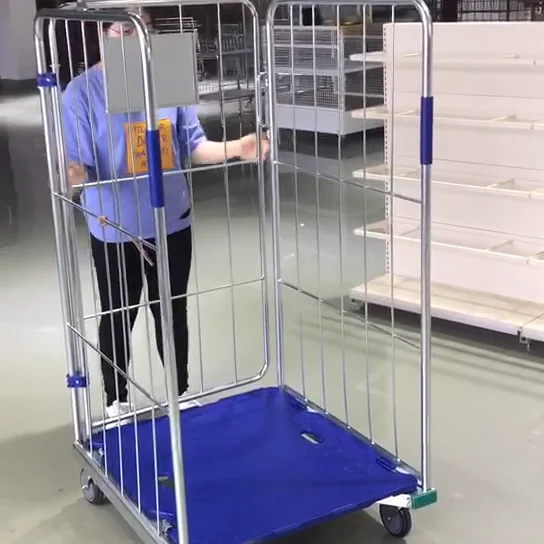 warehouse logistics  trolley cage with 4 wheel warehouse storage cage