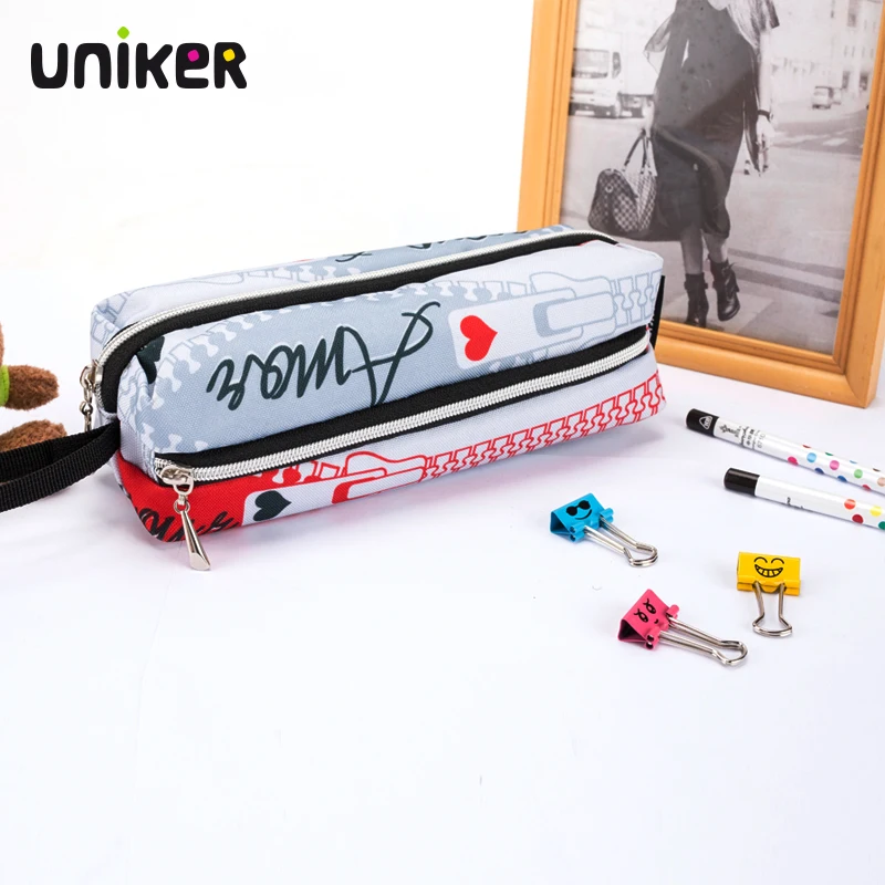 UNIKER 3 Layers Stationery Pouch Pencil Case With Pocket