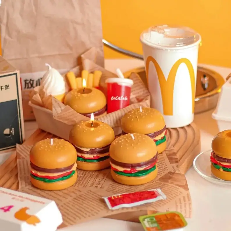 DGC Wholesale Creative Hamburger Shaped Scented Candle Design Gift Eco Friendly Handmade Food Candles
