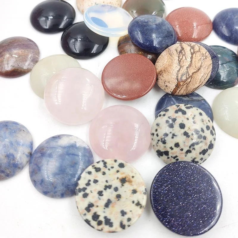 25mm Big Charms Natural crystal quartz stone bead no hole flat back round cabochon gemstone for jewelry making