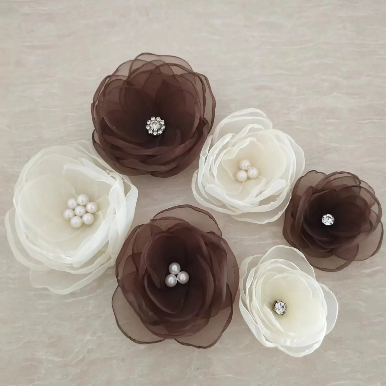 white organza flower with crystal flower applique,3d flowers for dresses decorating