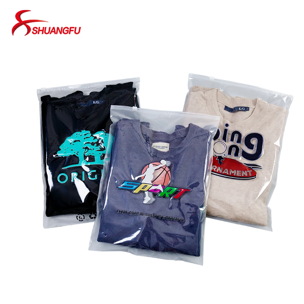 Wholesale Custom Packaging Printed Logo Self Sealing Shirt Clothes Zip Lock Clear Ziplock Plastic Zipper Frosted Clothing Bags