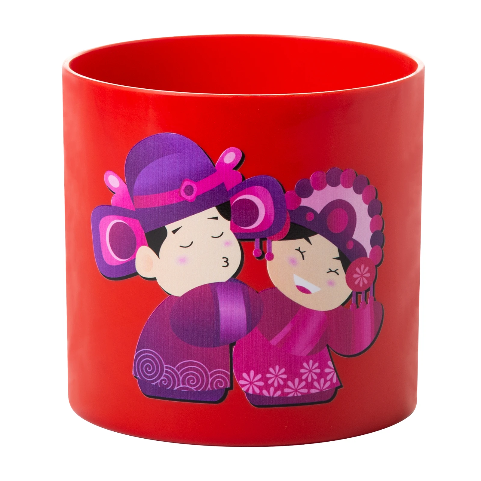 OEM Red Plastic Flowerpot Cylindrical Shape Flower Pot With Hole Tray Custom Patterns And Colors Candy Box Gift Box