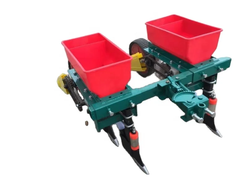 Small 2 wheels walking tractor mounted double rows corn precise seeder with fertilizer machine