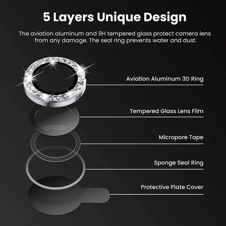 Diamond Glitter HD Tempered Glass Camera Cover Screen Protector Film Camera Lens Protector for iPhone 14 13 12 11 Pro Max