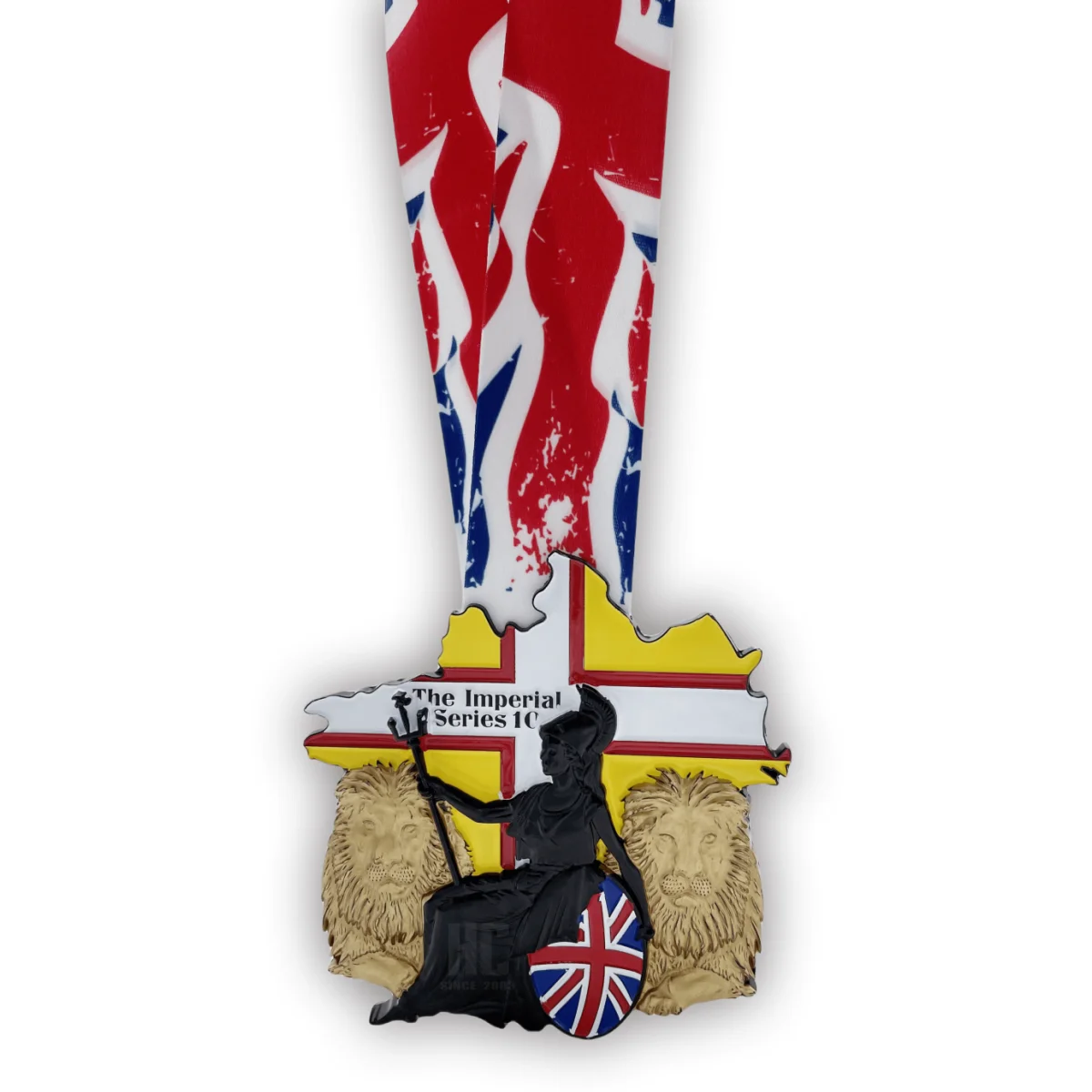 20 Years Factory Custom 3D Zinc Alloy  soft enamel shiny gold Metal sport marathon Medal British queen and lion
