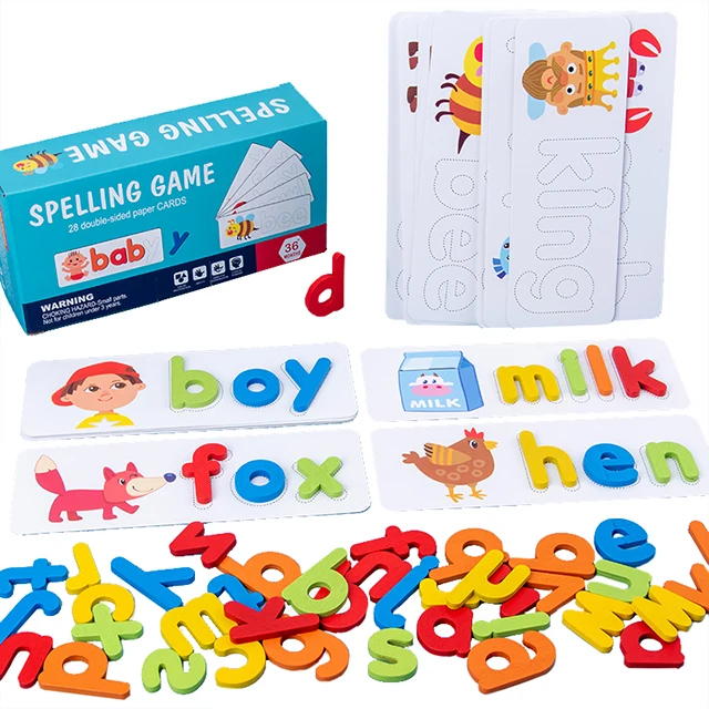 Spelling Letter Cards Game Educational Learning Toy Flash Cards Waterproof Pretend Play Wooden Toys For Kids
