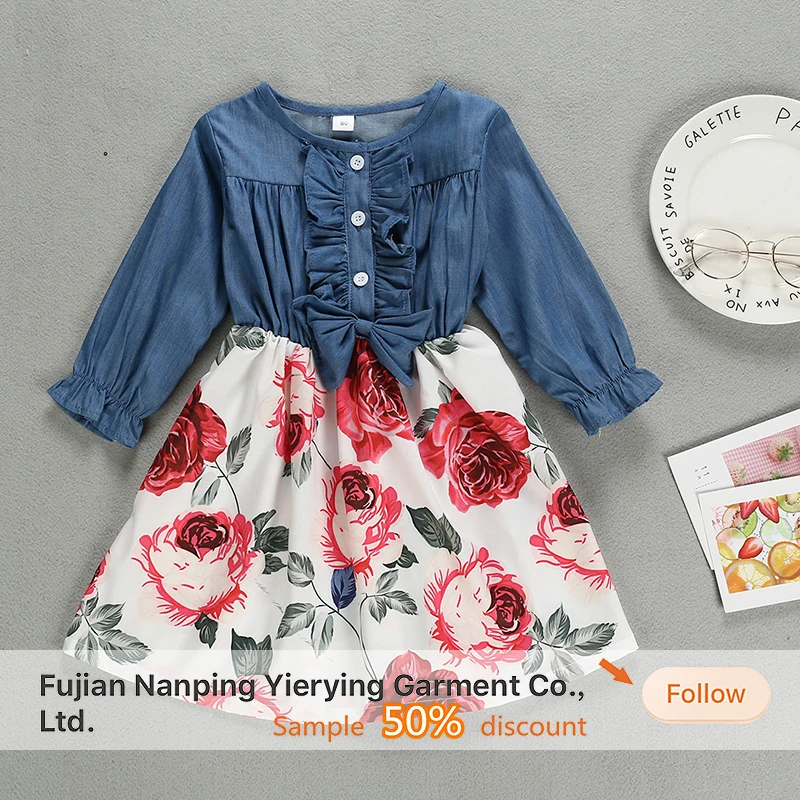 Wholesale Europe Girls Floral Dress Children Vintage Dress for Autumn Kid Dress