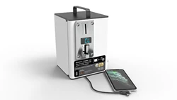 YOO PLUS Coin Operated Desktop Mobile Clean &Charge Station with UV-C bulb and industrial braided charging cables for Restaurant