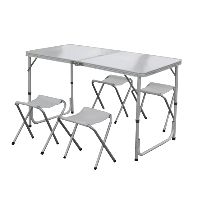 
 Height Adjustable Craft Aluminium Camping Utility 4ft Folding Table Picnic Table Set With Umbrella Hole  