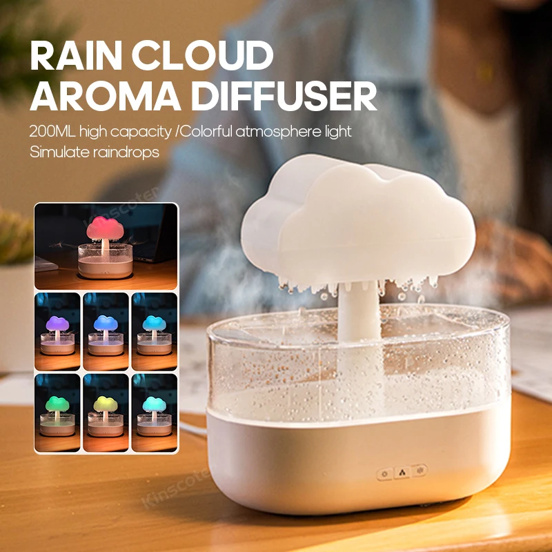 Raining Cloud 7 Colors Night Light Aroma Essential Oil Diffuser H2o Water Drip Rain Cloud Air Humidifier