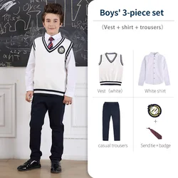 Exquisite Unisex preschool uniforms V-shaped sweater vest checked skirt school uniform fabrics Suit Uniform School Kids Girls
