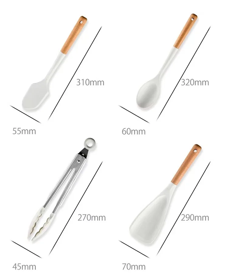 Wholesale Cheap 12 Pieces Set Kitchen Gadgets Tools Stand Kitchenware Spatula Silicone Cooking Utensils Set With Wooden Handles