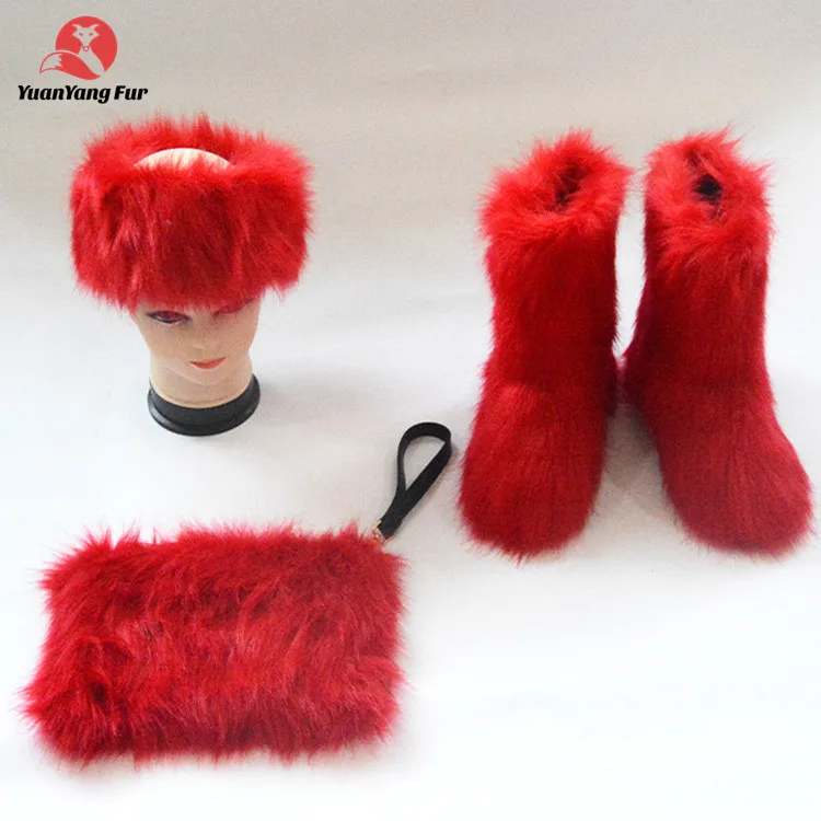 latest design winter ladies character boots faux fox fur booties for women outdoor house shoes