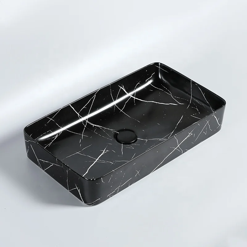 Elegance stone design 2022 table top rectangular face art basin bathroom bath ceramic sink white marble hand wash basin