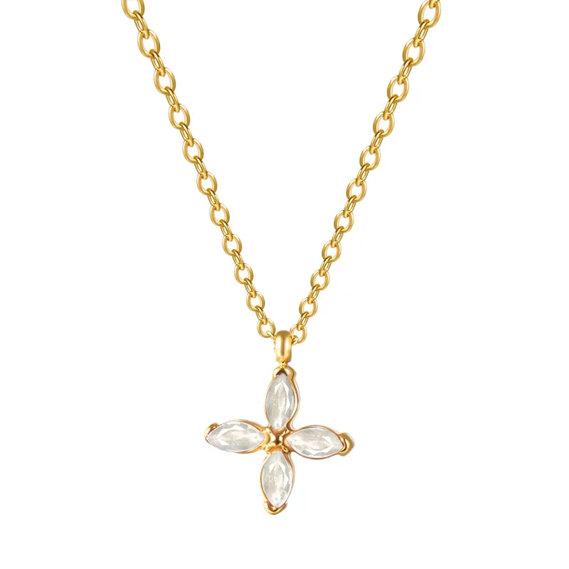 Best Seller Four Leaves Clover 14K Real Gold Plated Pendant Stainless Steel Colorful Zircon Necklace