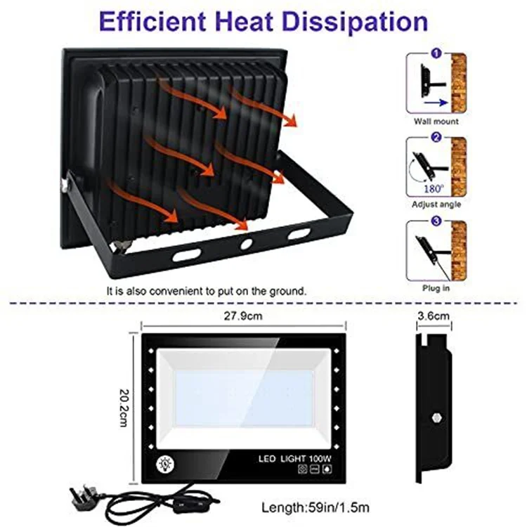 UV LED Flood Light 365NM Purple Stage Lighting IP66 Waterproof for Dance Party Body Paint Black LED Flood Light UV 395nm