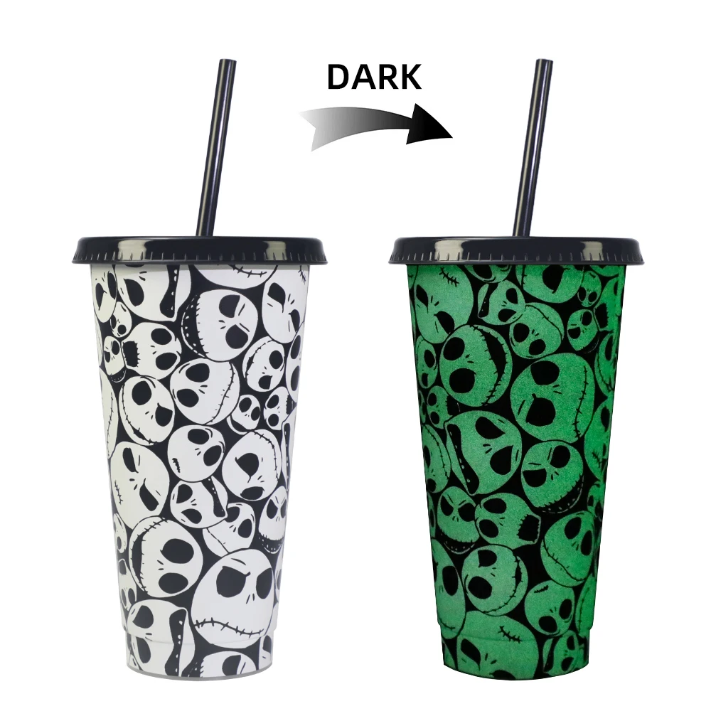 Ghost color green pink glow in the dark color change 24oz cold plastic tumbler luminous cup halloween