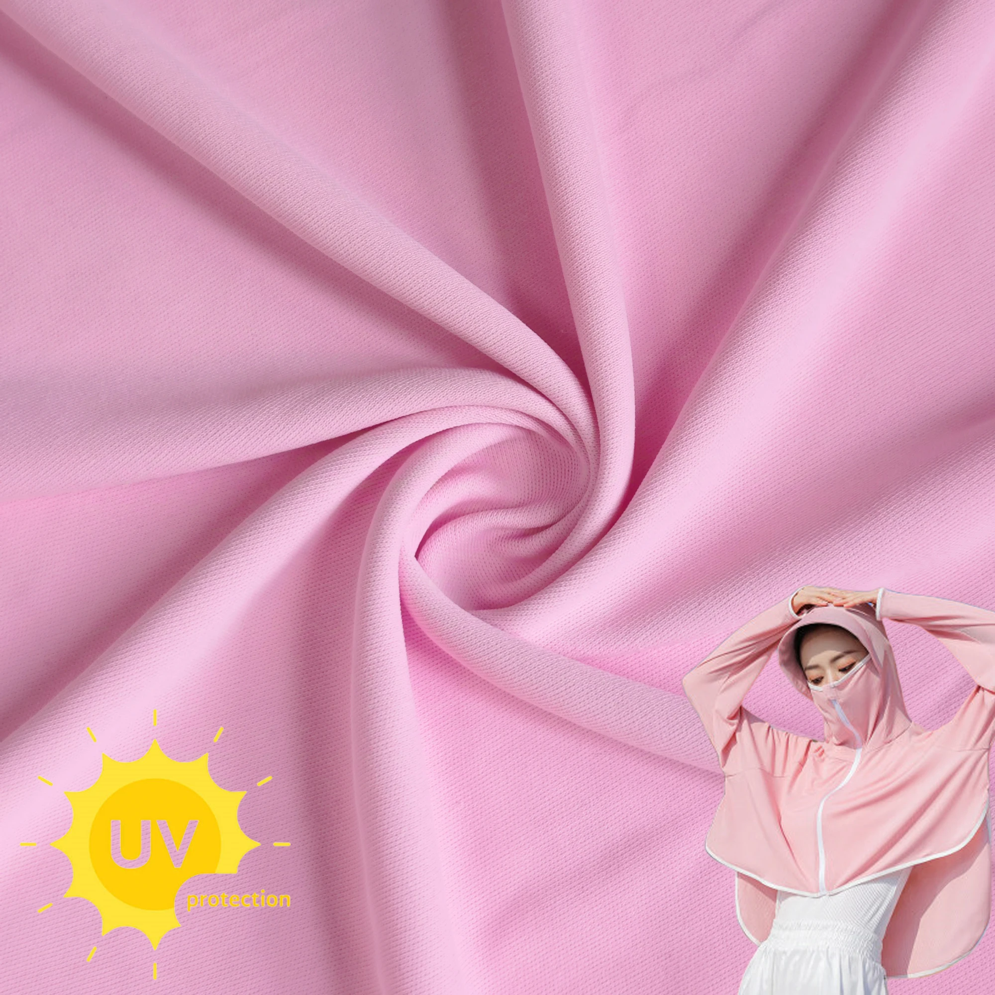 На заказ Влагоотводящая сухая посадка 50D/72F 100gsm 100% полиэстер низкая стрейч УФ-защита плоская интерлок Ткань Для солнцезащитной