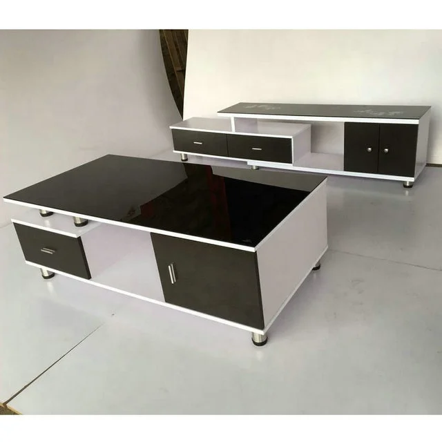 Cheap Price Have Stock Fast Delivery KD Furniture Small CBM Living Room Tempered Glass Top TV Stand Set Coffee Table