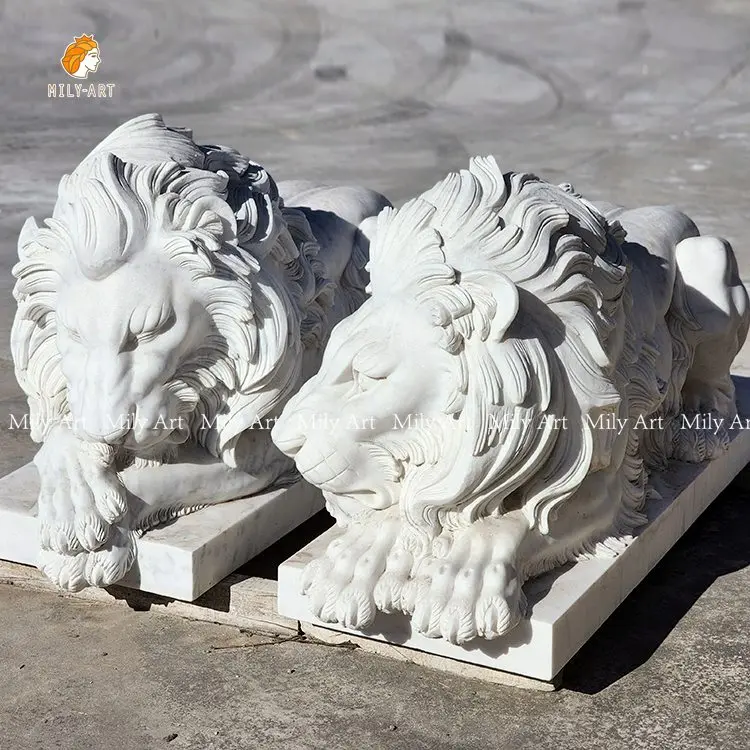Outdoor Decoration Stone Animal Sculpture Marble Sleeping Lion Statue for Sale